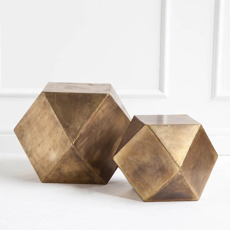 Table d'appoint/de chevet hexagonale en laiton plaqué hexagonal