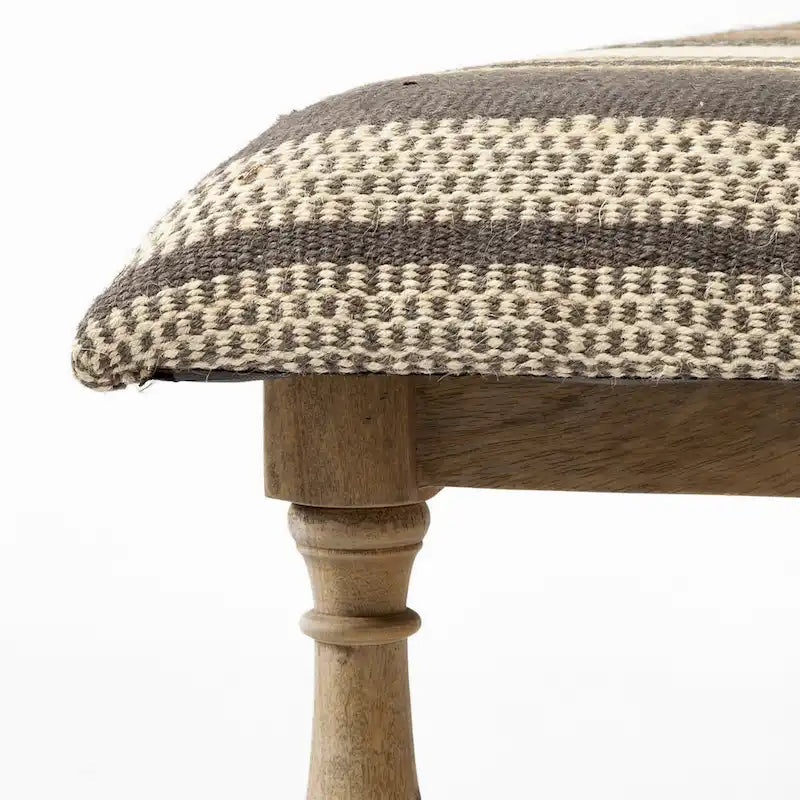 Banc d'appoint en jute à motif marron et beige avec cadre en bois - 59 L x 14,3 P x 19 H
