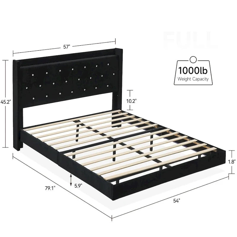 Cadre de lit flottant moderne en velours avec lumières LED