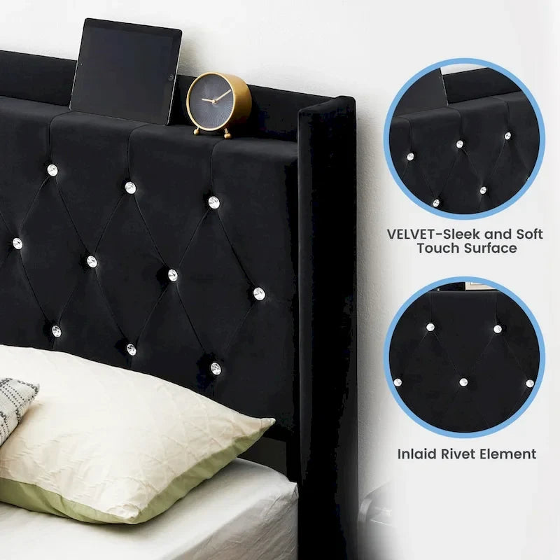 Cadre de lit flottant moderne en velours avec lumières LED