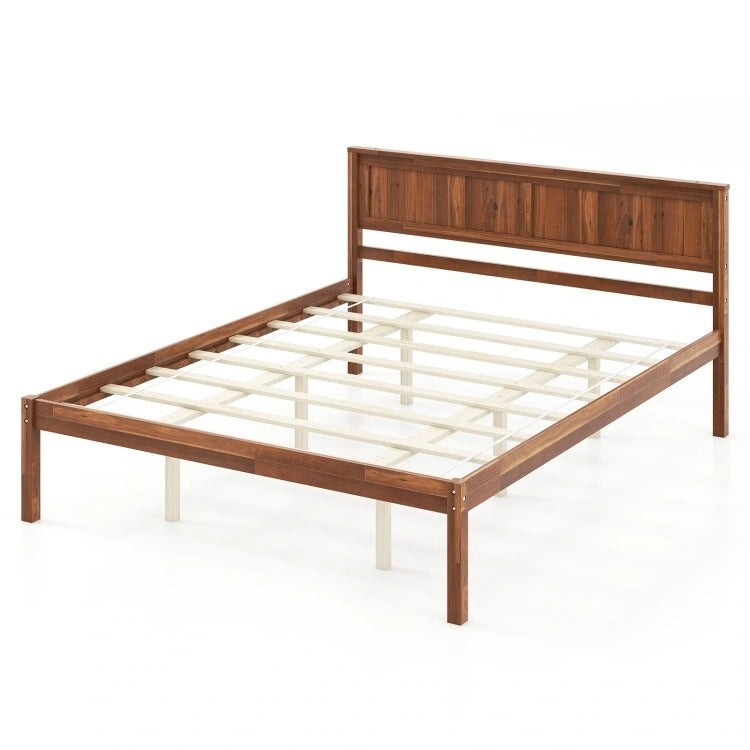 Cadre de lit avec tête de lit en bois et support à lattes