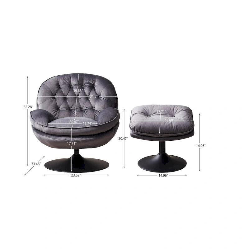 Fauteuil pivotant de détente en velours avec repose-pieds