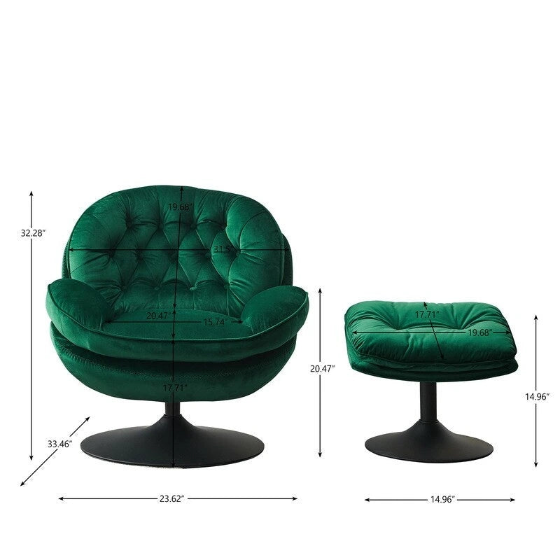 Fauteuil pivotant de détente en velours avec repose-pieds