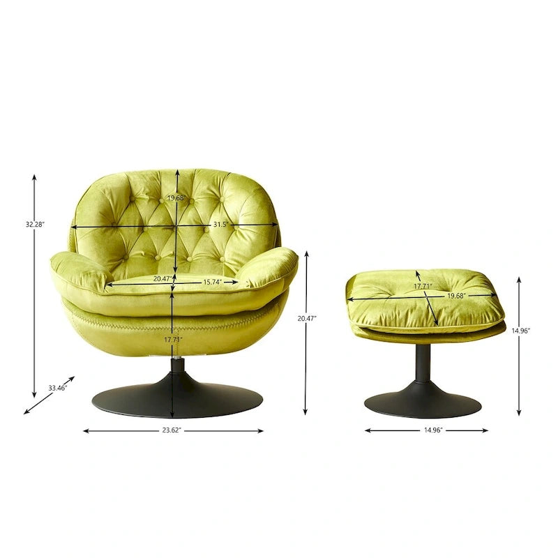 Fauteuil pivotant de détente en velours avec repose-pieds