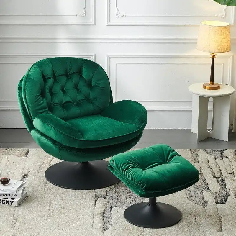 Fauteuil pivotant de détente en velours avec repose-pieds