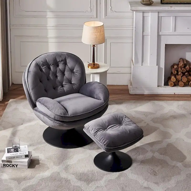 Fauteuil pivotant de détente en velours avec repose-pieds