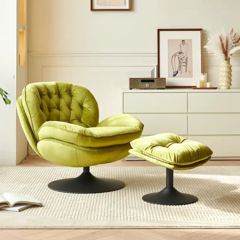 Fauteuil pivotant de détente en velours avec repose-pieds