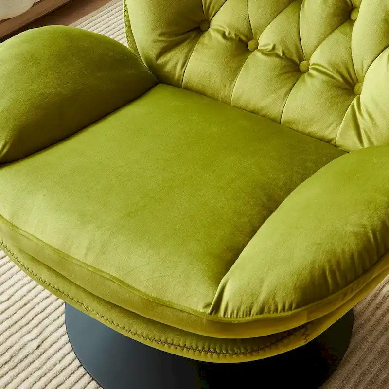 Fauteuil pivotant de détente en velours avec repose-pieds