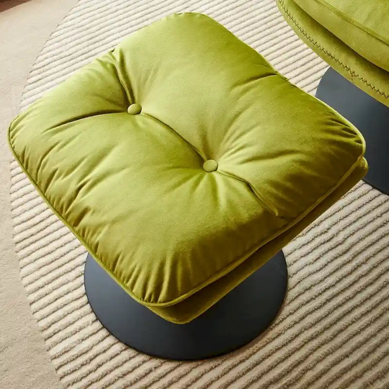 Fauteuil pivotant de détente en velours avec repose-pieds