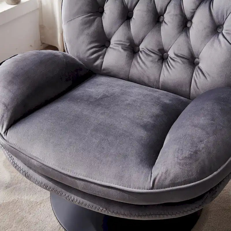 Fauteuil pivotant de détente en velours avec repose-pieds