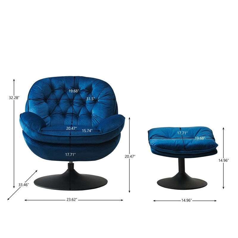 Fauteuil pivotant de détente en velours avec repose-pieds