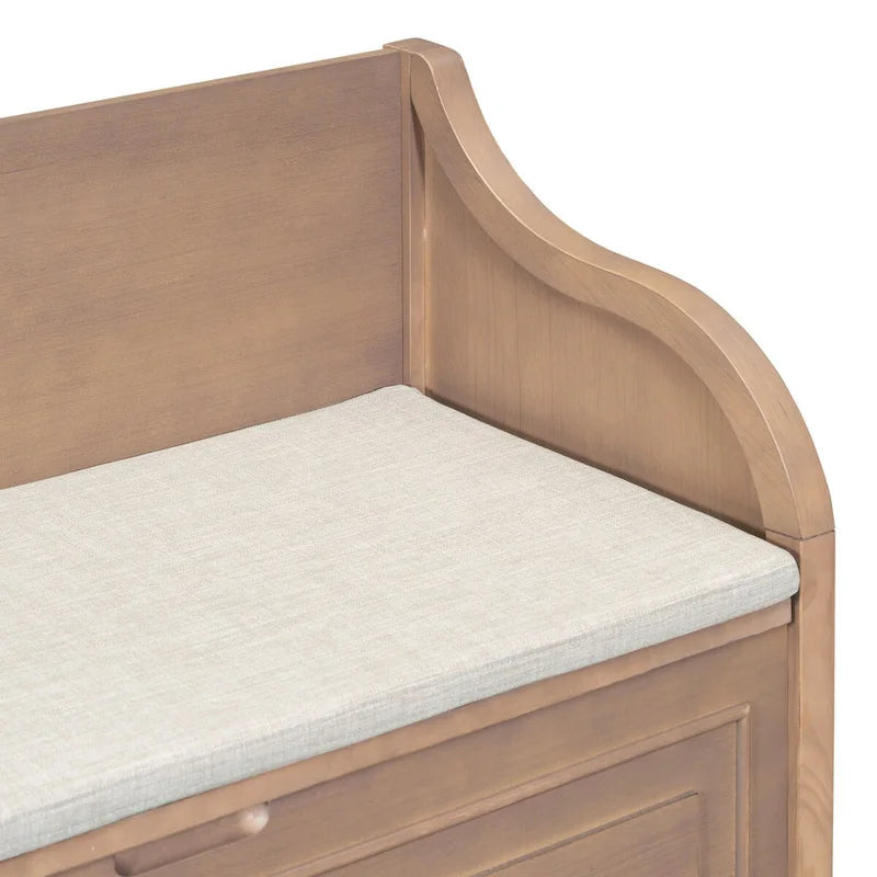 Banc de rangement multifonctionnel en bois massif de style rustique pour entrée avec charnière de sécurité