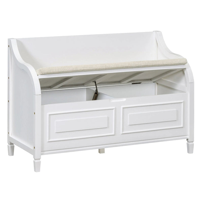 Banc de rangement multifonctionnel en bois massif de style rustique pour entrée avec charnière de sécurité