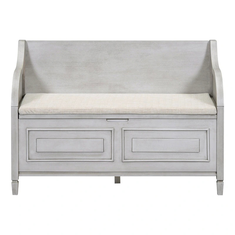 Banc de rangement multifonctionnel en bois massif de style rustique pour entrée avec charnière de sécurité