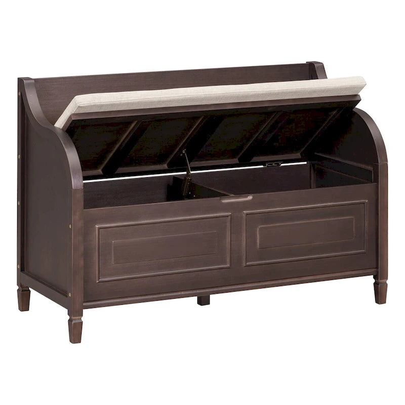 Banc de rangement multifonctionnel en bois massif de style rustique pour entrée avec charnière de sécurité