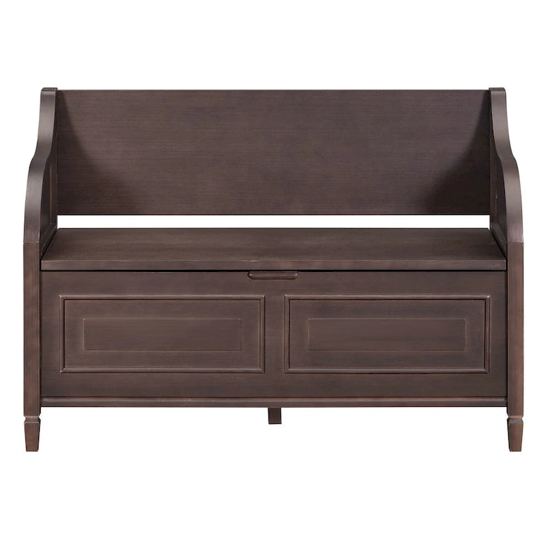 Banc de rangement multifonctionnel en bois massif de style rustique pour entrée avec charnière de sécurité