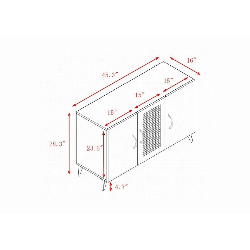 Armoire à trois portes de 45,3 po de largeur avec rotin naturel
