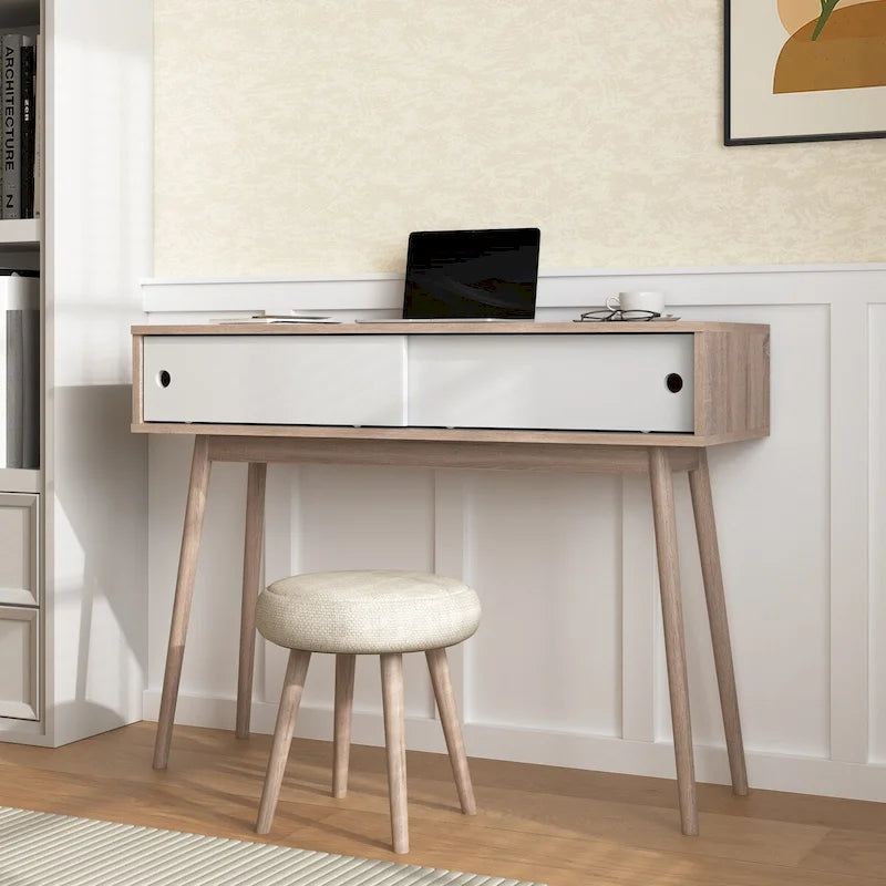 Table d'entrée avec 2 tiroirs à panneaux sculptés, table console avec espace de rangement et pieds en bois, table de canapé derrière le canapé pour le couloir