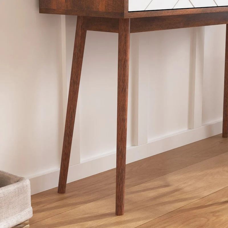 Table d'entrée avec 2 tiroirs à panneaux sculptés, table console avec espace de rangement et pieds en bois, table de canapé derrière le canapé pour le couloir