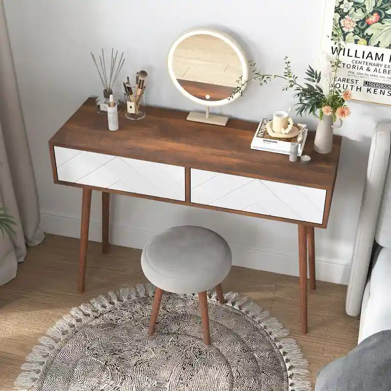Table d'entrée avec 2 tiroirs à panneaux sculptés, table console avec espace de rangement et pieds en bois, table de canapé derrière le canapé pour le couloir