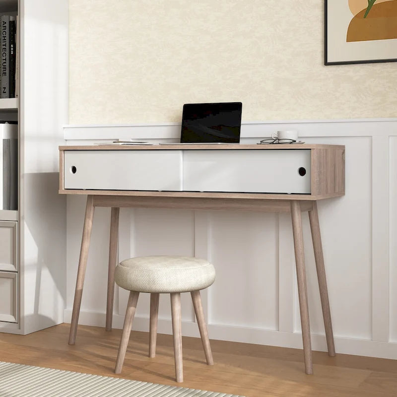 Table d'entrée avec 2 tiroirs à panneaux sculptés, table console avec espace de rangement et pieds en bois, table de canapé derrière le canapé pour le couloir