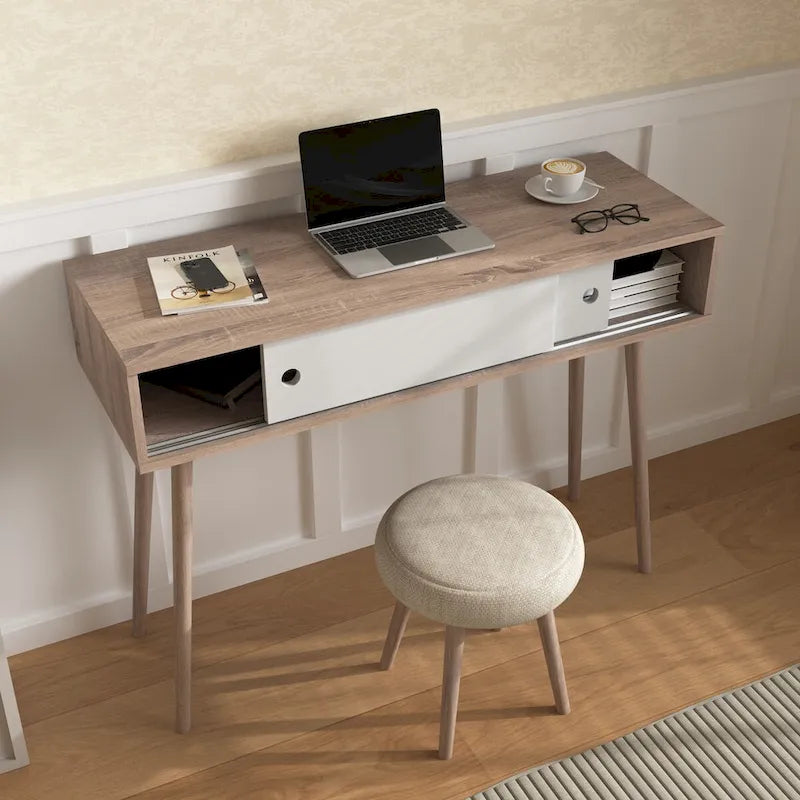 Table d'entrée avec 2 tiroirs à panneaux sculptés, table console avec espace de rangement et pieds en bois, table de canapé derrière le canapé pour le couloir