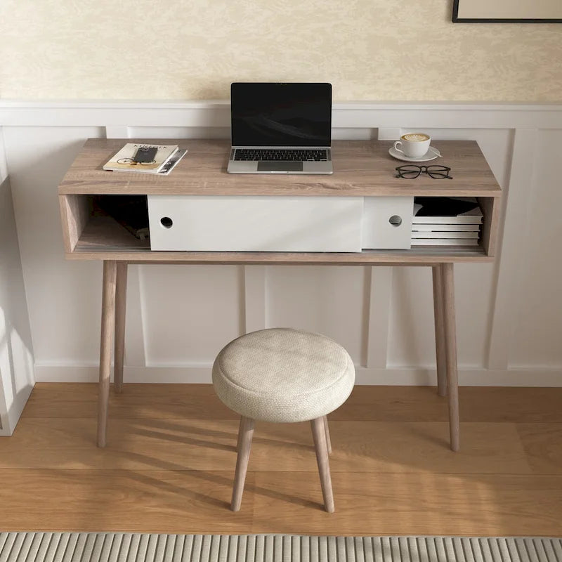Table d'entrée avec 2 tiroirs à panneaux sculptés, table console avec espace de rangement et pieds en bois, table de canapé derrière le canapé pour le couloir