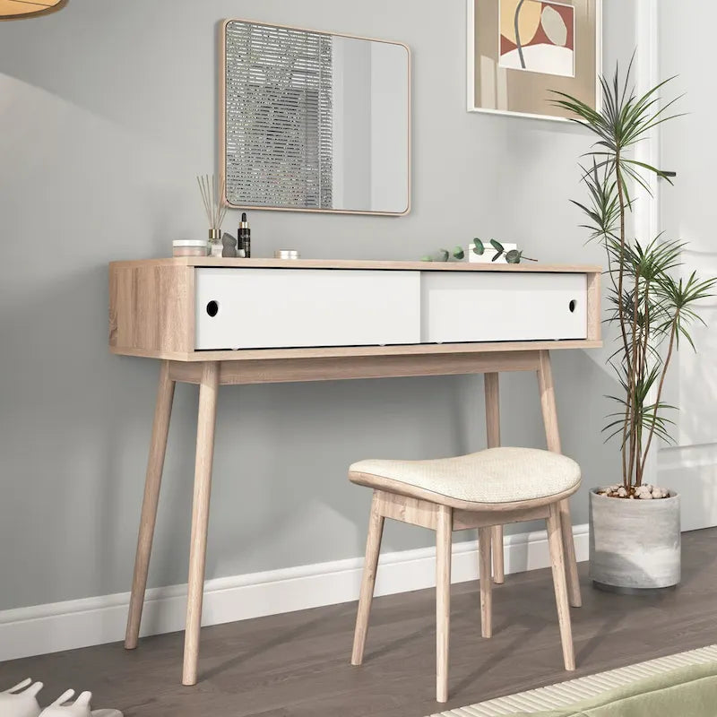 Table d'entrée avec 2 tiroirs à panneaux sculptés, table console avec espace de rangement et pieds en bois, table de canapé derrière le canapé pour le couloir