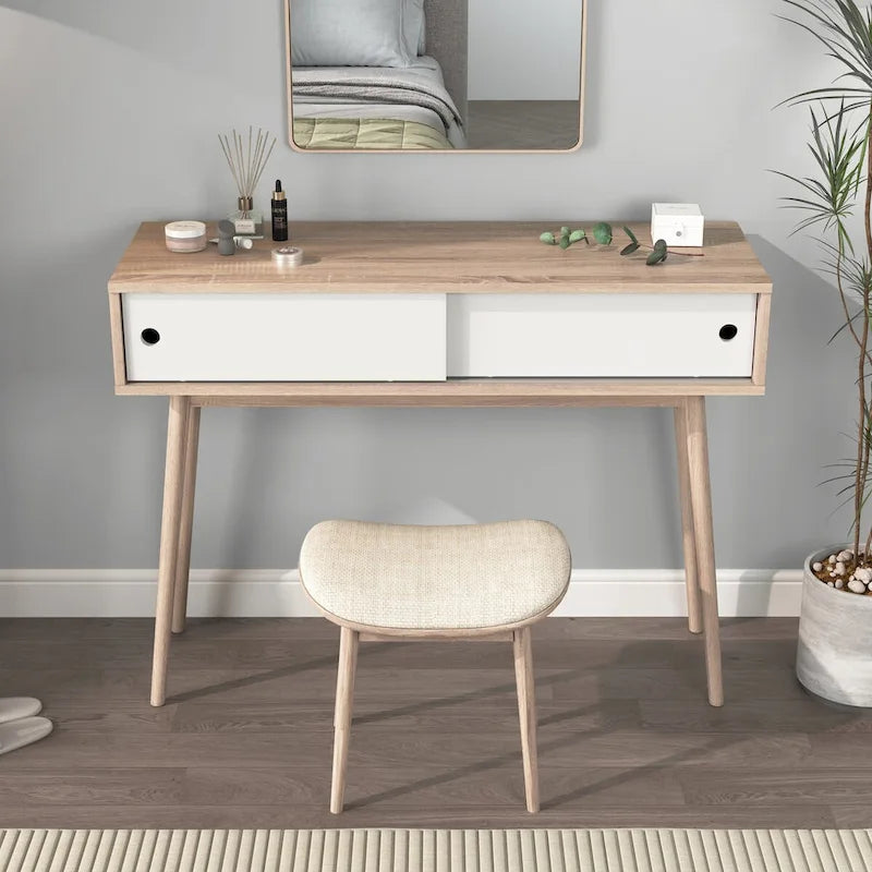 Table d'entrée avec 2 tiroirs à panneaux sculptés, table console avec espace de rangement et pieds en bois, table de canapé derrière le canapé pour le couloir