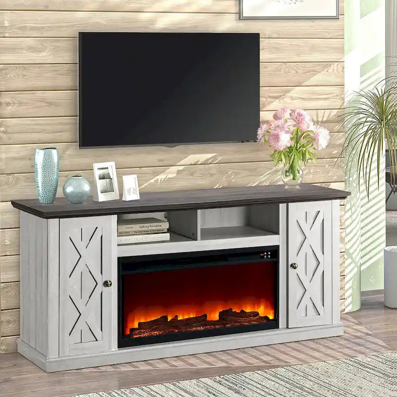 Meuble TV console de 68 po pour téléviseurs jusqu'à 75 po avec foyer