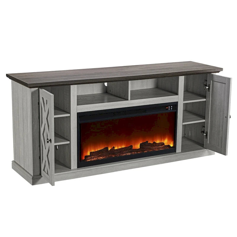 Meuble TV console de 68 po pour téléviseurs jusqu'à 75 po avec foyer