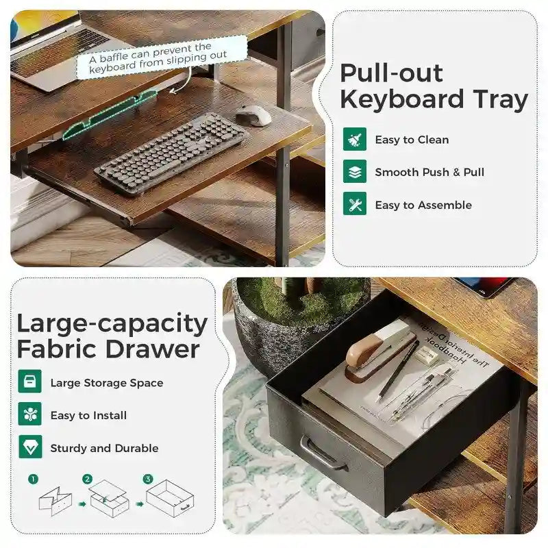 Bureau de 101,6 cm avec prises de courant