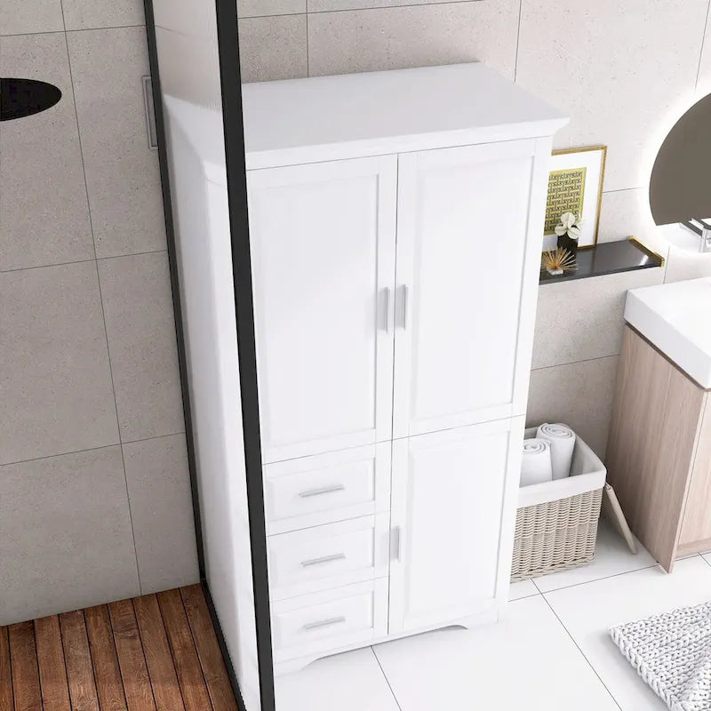 Armoire de rangement pour salle de bain de 32 po L x 72 po H avec portes et trois tiroirs