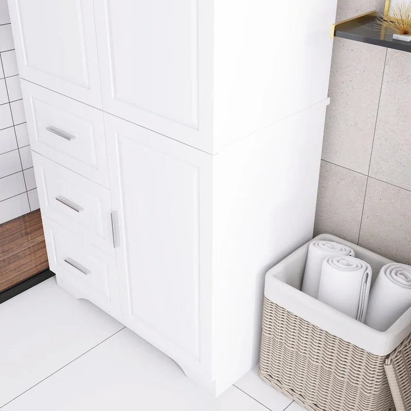 Armoire de rangement pour salle de bain de 32 po L x 72 po H avec portes et trois tiroirs