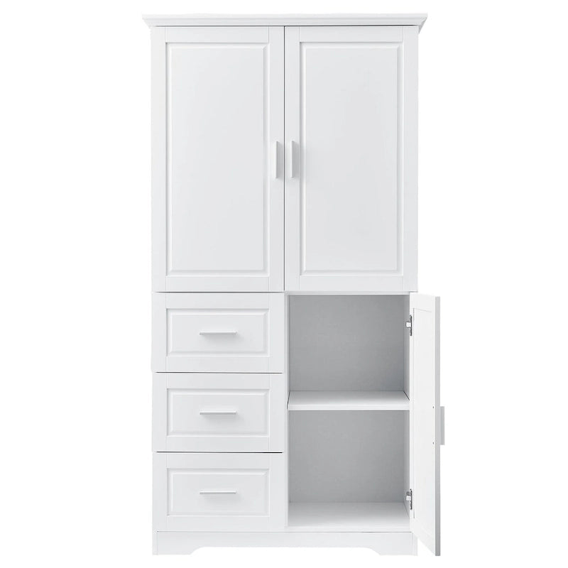 Armoire de rangement pour salle de bain de 32 po L x 72 po H avec portes et trois tiroirs