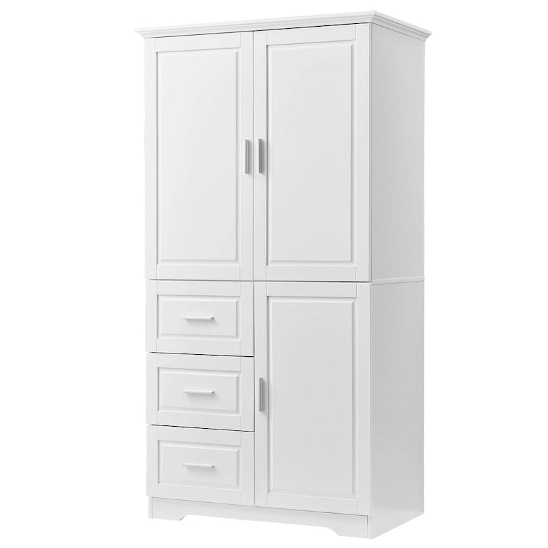 Armoire de rangement pour salle de bain de 32 po L x 72 po H avec portes et trois tiroirs