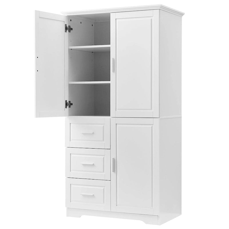 Armoire de rangement pour salle de bain de 32 po L x 72 po H avec portes et trois tiroirs