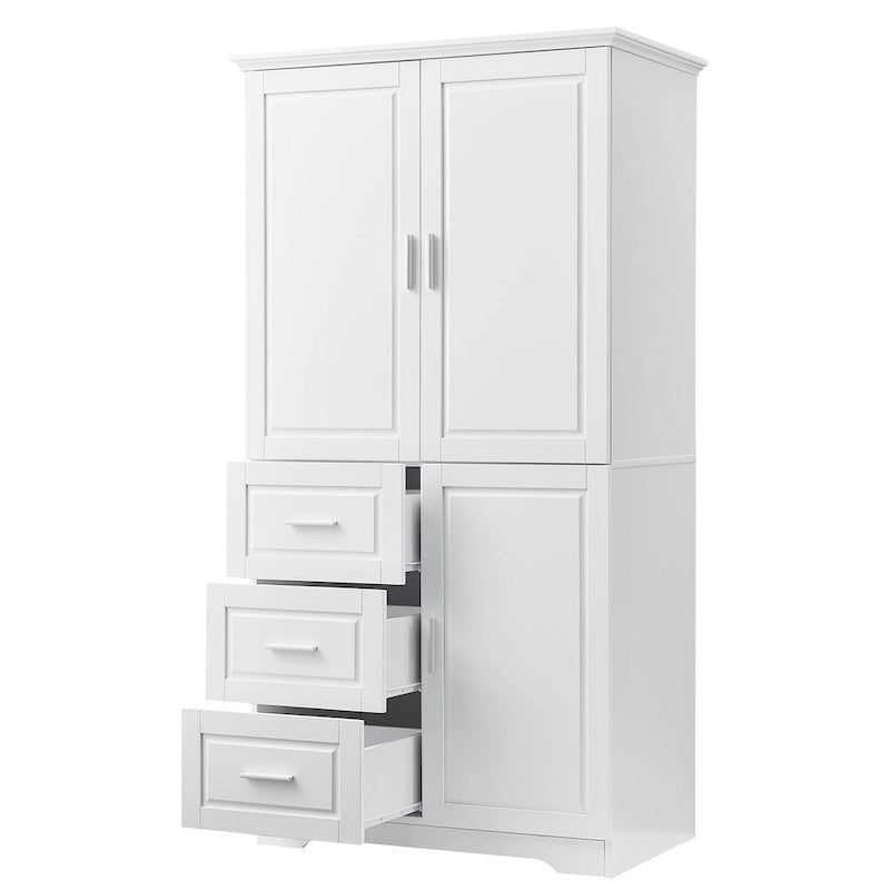 Armoire de rangement pour salle de bain de 32 po L x 72 po H avec portes et trois tiroirs