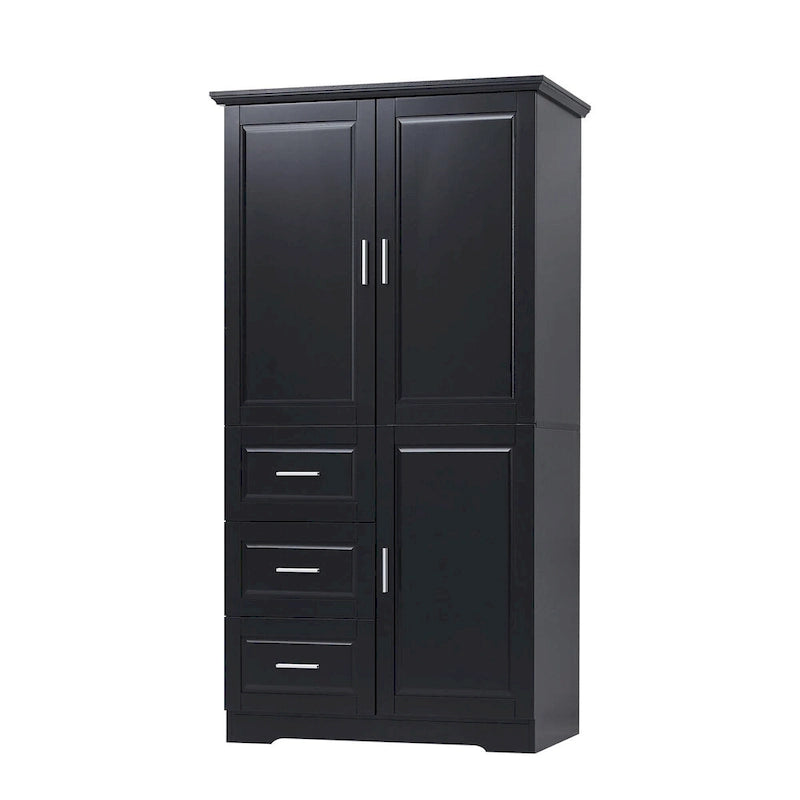 Armoire de rangement pour salle de bain de 32 po L x 72 po H avec portes et trois tiroirs