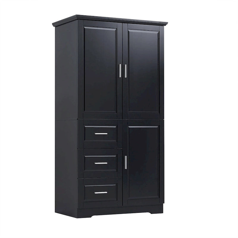 Armoire de rangement pour salle de bain de 32 po L x 72 po H avec portes et trois tiroirs