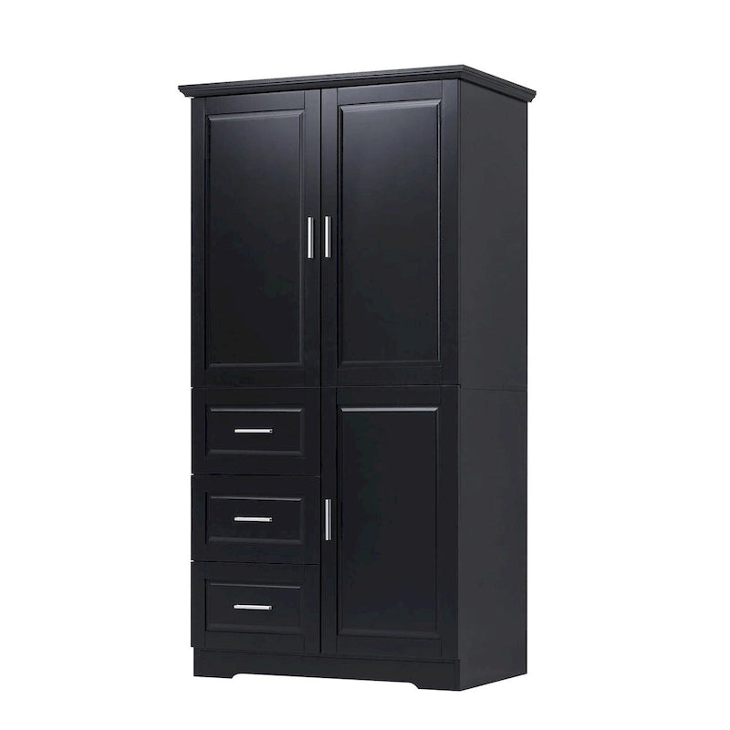 Armoire de rangement pour salle de bain de 32 po L x 72 po H avec portes et trois tiroirs
