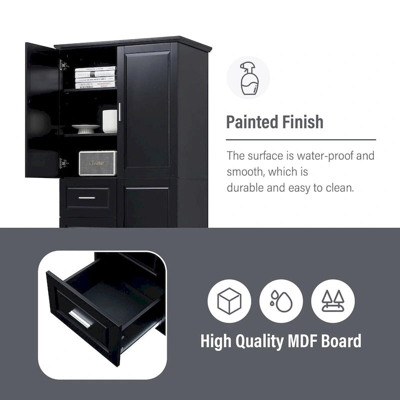 Armoire de rangement pour salle de bain de 32 po L x 72 po H avec portes et trois tiroirs