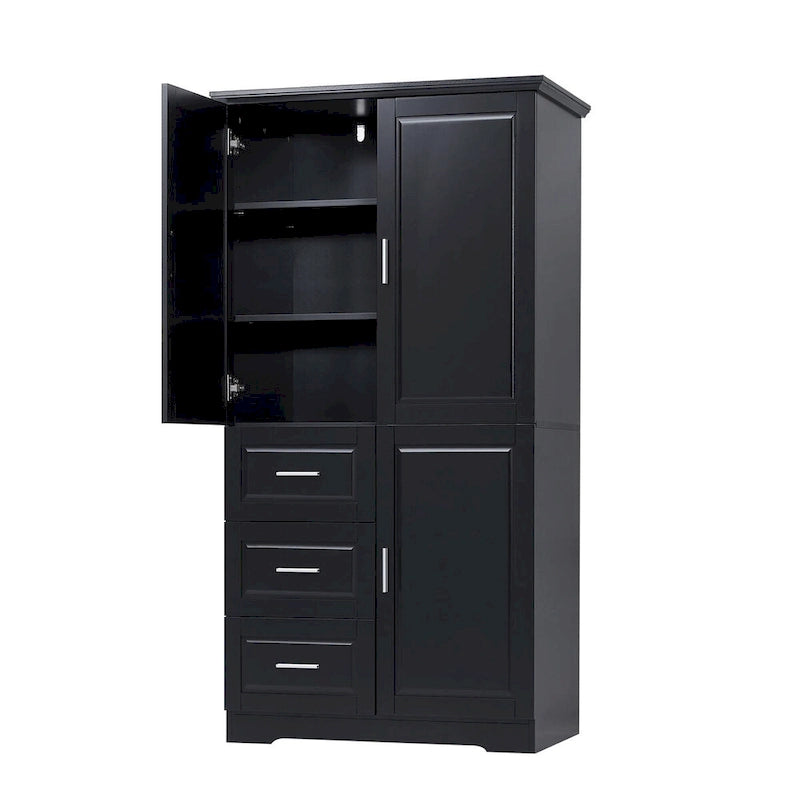Armoire de rangement pour salle de bain de 32 po L x 72 po H avec portes et trois tiroirs