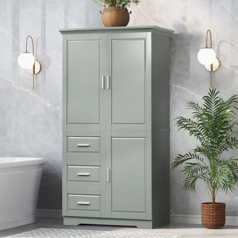 Armoire de rangement pour salle de bain de 32 po L x 72 po H avec portes et trois tiroirs