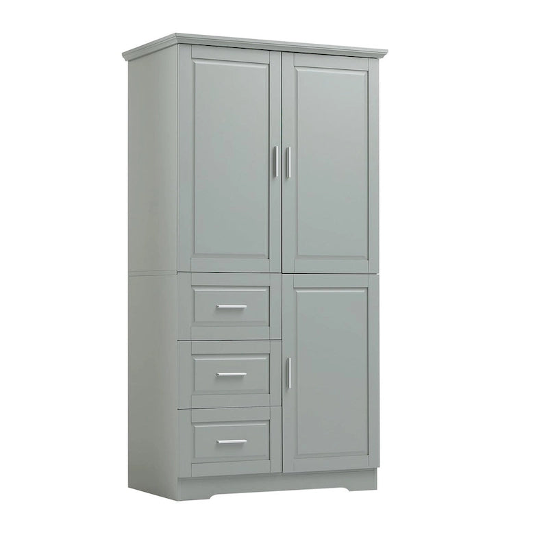 Armoire de rangement pour salle de bain de 32 po L x 72 po H avec portes et trois tiroirs