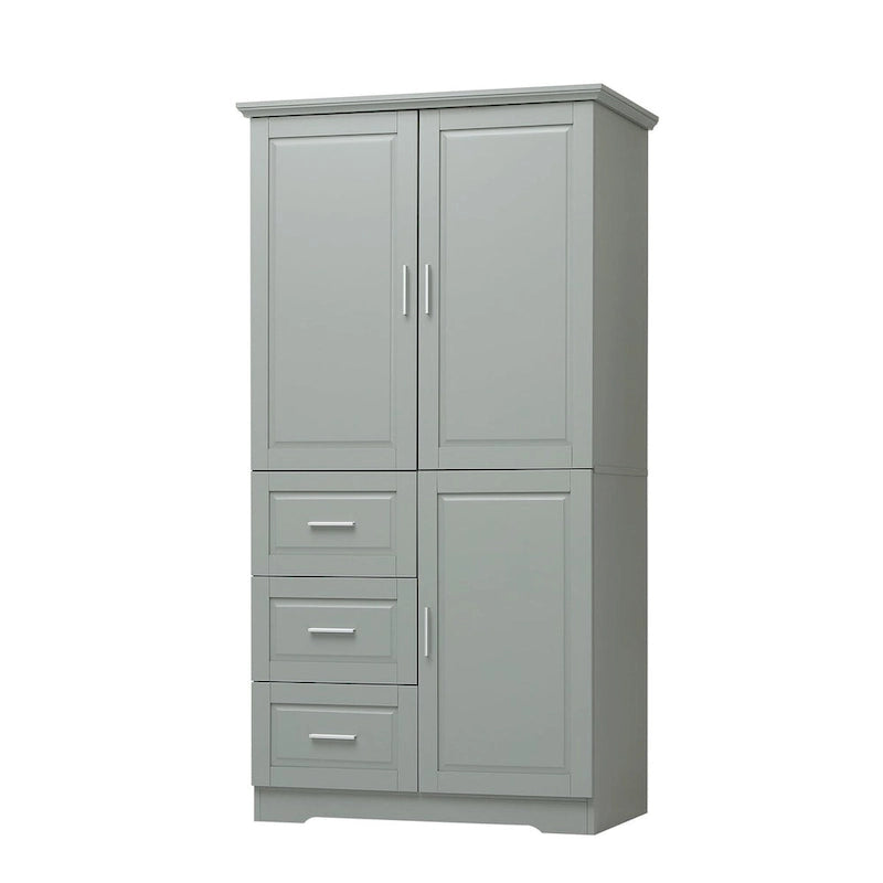 Armoire de rangement pour salle de bain de 32 po L x 72 po H avec portes et trois tiroirs