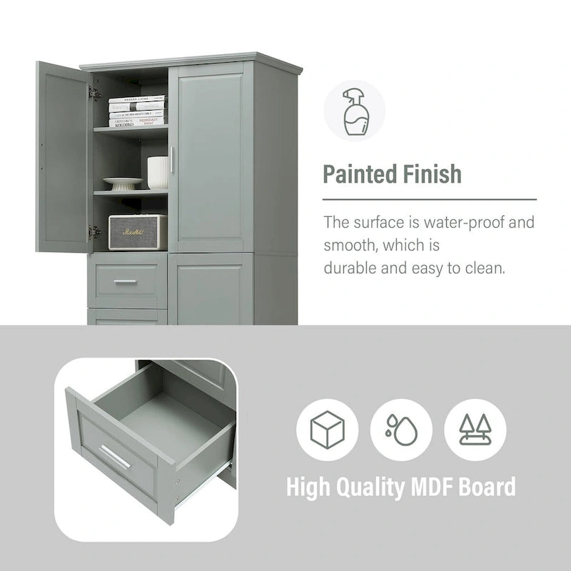 Armoire de rangement pour salle de bain de 32 po L x 72 po H avec portes et trois tiroirs