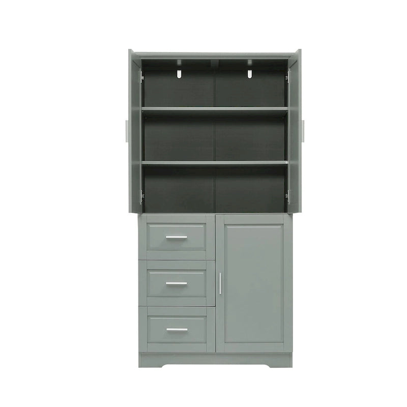 Armoire de rangement pour salle de bain de 32 po L x 72 po H avec portes et trois tiroirs