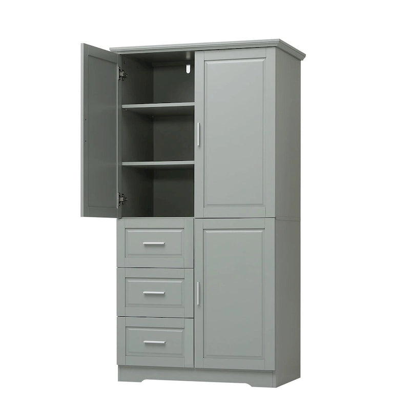 Armoire de rangement pour salle de bain de 32 po L x 72 po H avec portes et trois tiroirs