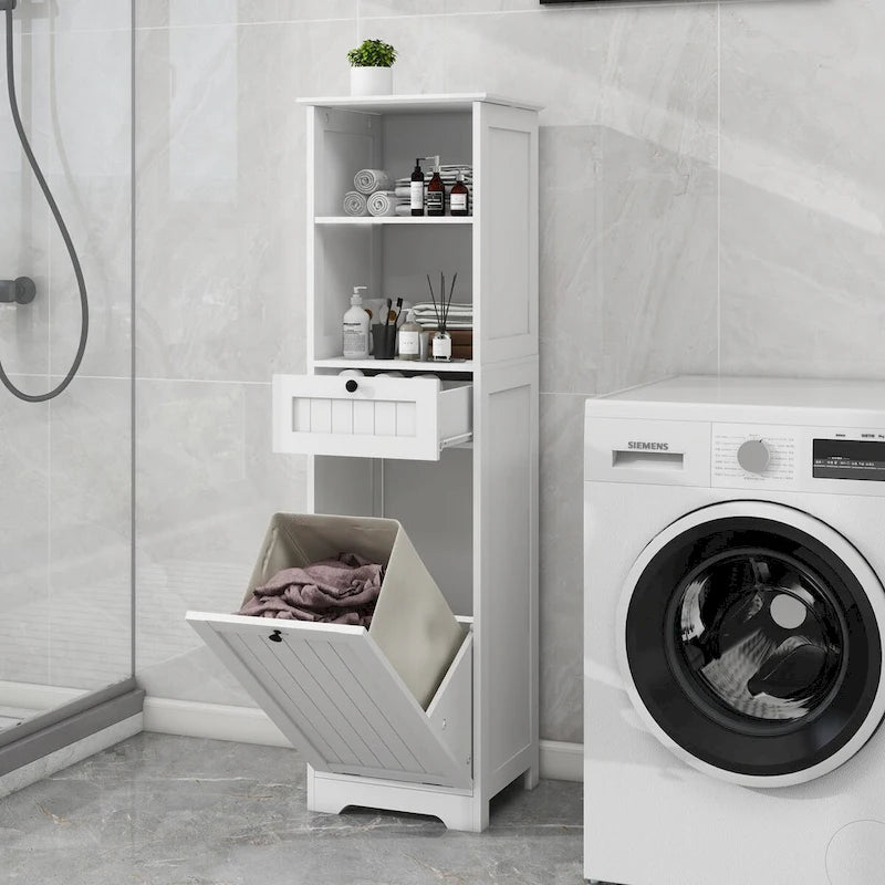 Meuble de tri à linge basculant à 1 compartiment et 1 tiroir - Salle de bain